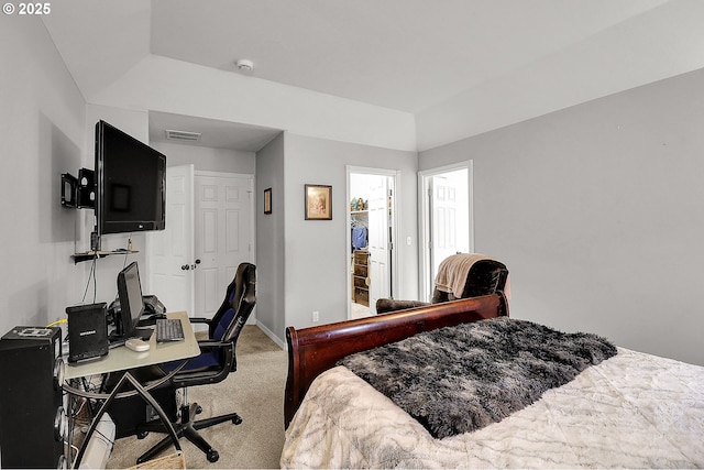 bedroom featuring baseboards, visible vents, and carpet flooring