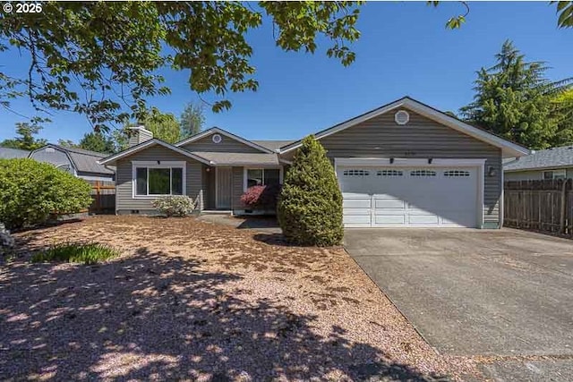 5270 Faircrest Ct SE, Salem, OR 97306 - single story home featuring a chimney, driveway, fence, and a garage
