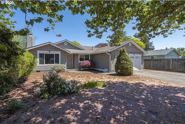 5270 Faircrest Ct SE, Salem, OR 97306 - ranch-style home with a chimney, driveway, fence, an attached garage, and crawl space