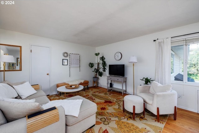 living room with light hardwood / wood-style flooring