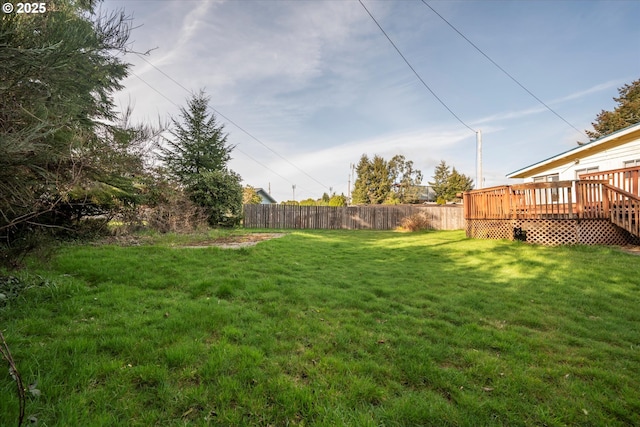 view of yard featuring a deck and fence