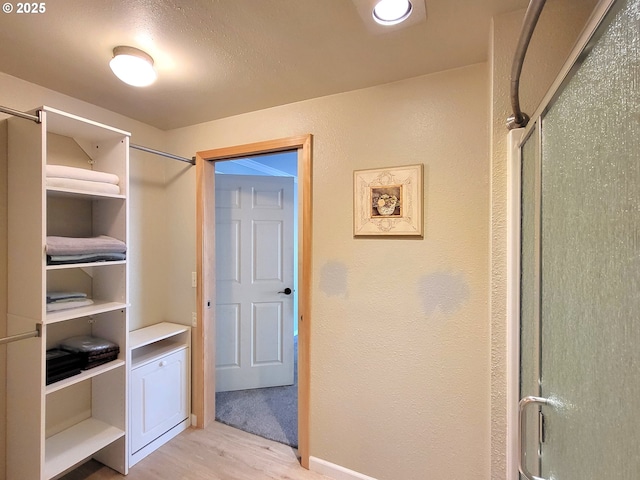 spacious closet featuring light hardwood / wood-style flooring