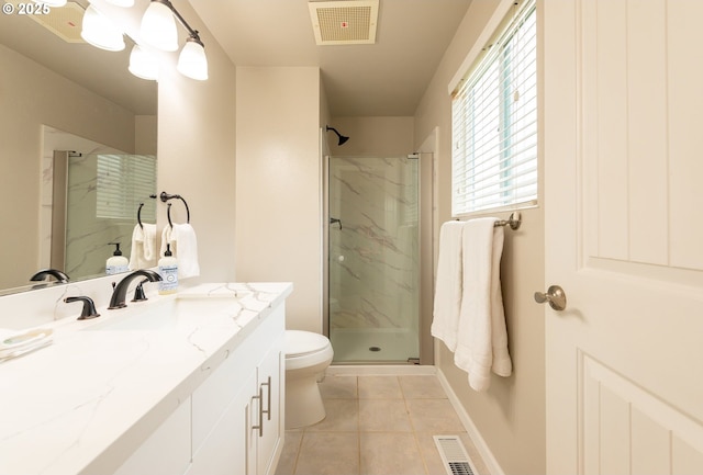 1919 SE 22nd Pl, Renton, WA 98055 - bathroom with toilet, vanity, a marble finish shower, and tile patterned floors