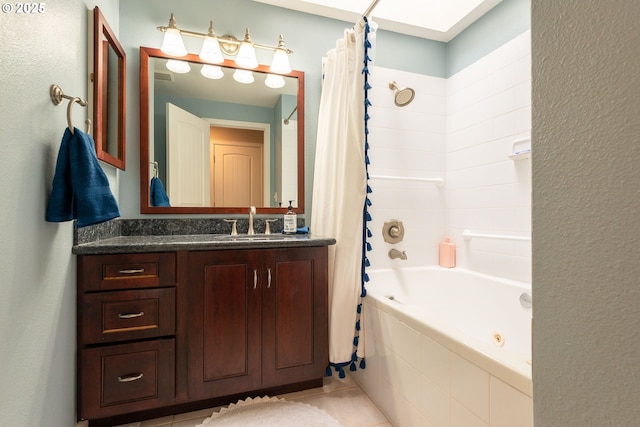1919 SE 22nd Pl, Renton, WA 98055 - bathroom featuring a combined bath / shower with jetted tub, vanity, and tile patterned floors