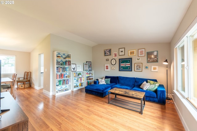 1919 SE 22nd Pl, Renton, WA 98055 - living area with vaulted ceiling, light wood finished floors, and baseboards