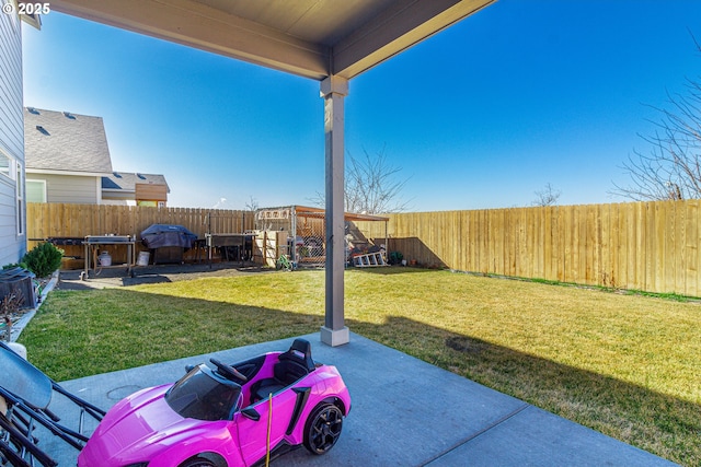 view of yard featuring a fenced backyard and a patio