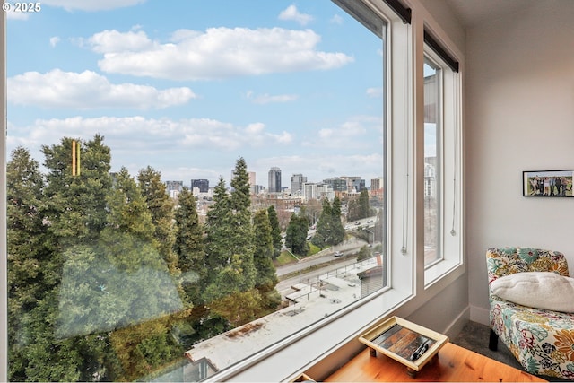 interior space featuring a view of skyline