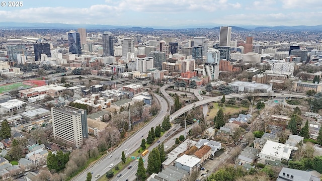 birds eye view of property featuring a city view