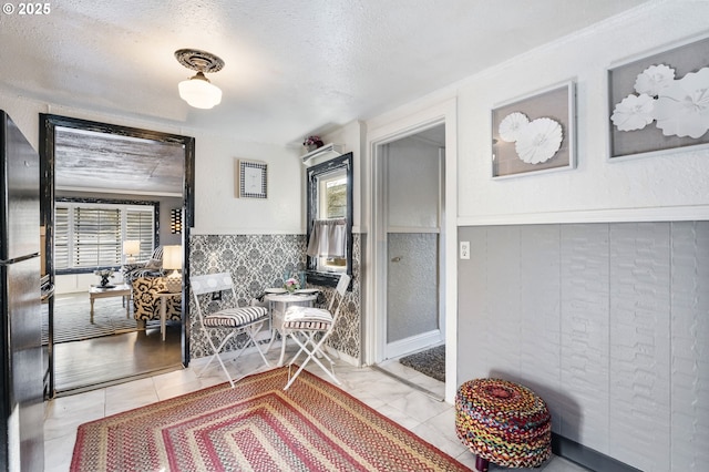 sitting room with a healthy amount of sunlight and a textured ceiling