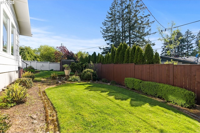 view of yard with a fenced backyard