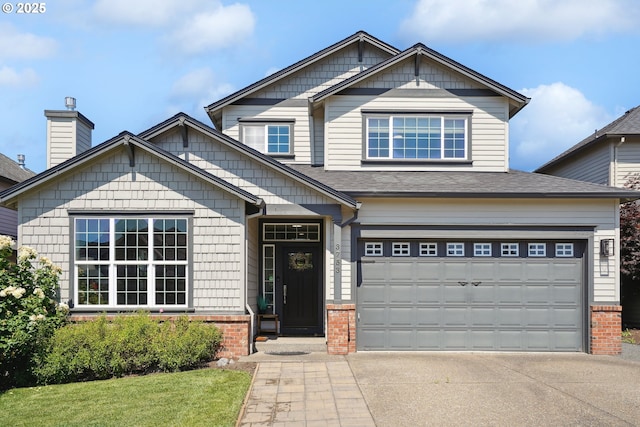 3753 NW Talamore Ter, Portland, OR 97229 - craftsman house with concrete driveway, brick siding, roof with shingles, an attached garage, and a front lawn