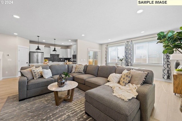 living room with hardwood / wood-style floors