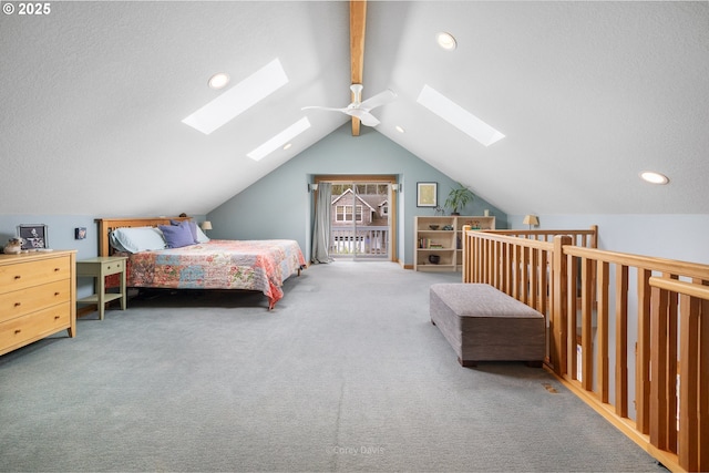 9180 Windward Ln, Manzanita, OR 97130 - bedroom with a skylight, carpet flooring, a ceiling fan, and recessed lighting