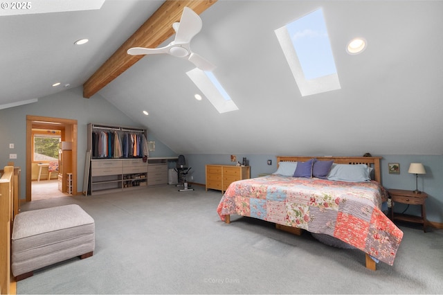 9180 Windward Ln, Manzanita, OR 97130 - bedroom featuring a skylight, recessed lighting, carpet, and a ceiling fan