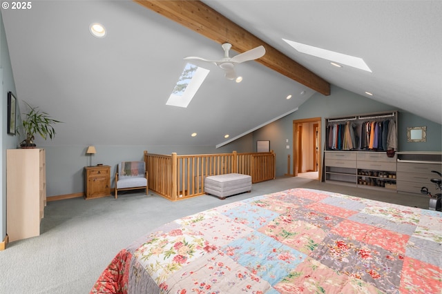 9180 Windward Ln, Manzanita, OR 97130 - bedroom with a skylight, carpet floors, recessed lighting, and ceiling fan