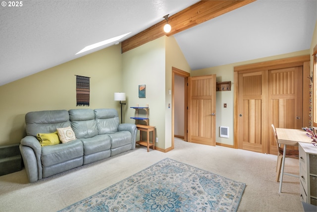 9180 Windward Ln, Manzanita, OR 97130 - living area with carpet, heating unit, and a skylight