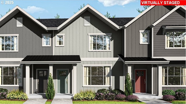 11329 NW Main St, North Plains, OR 97133 - view of front of house featuring board and batten siding, a standing seam roof, and a shingled roof