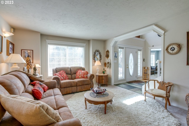 27975 S Cox Rd, Colton, OR 97017 - living area with carpet, a textured ceiling, and baseboards