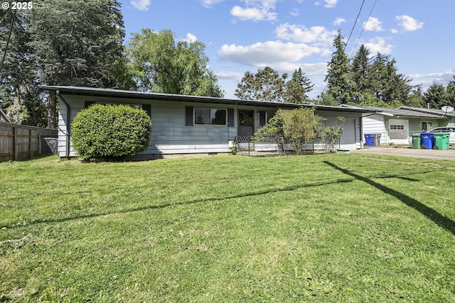 view of front of property with an attached garage, concrete driveway, and crawl space