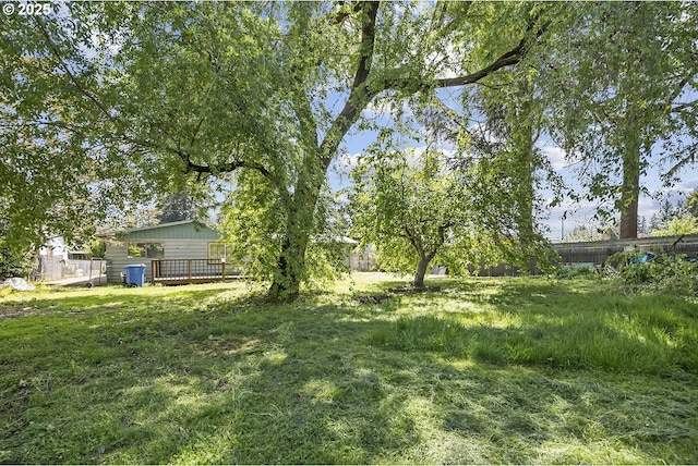 view of yard featuring a wooden deck