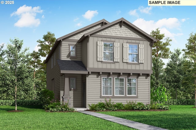 craftsman house featuring board and batten siding and a front yard