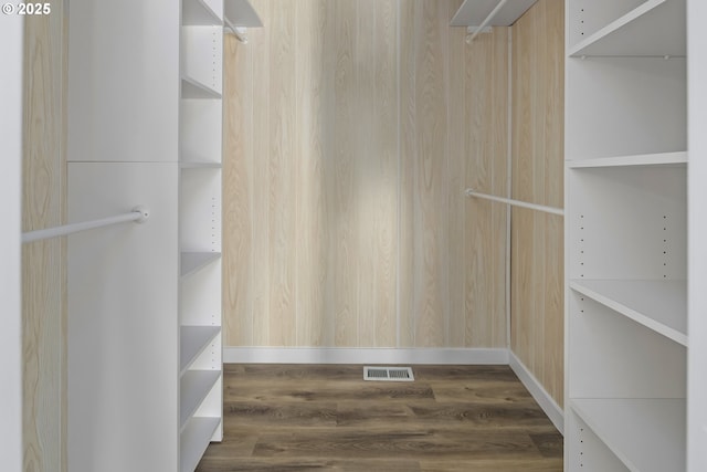 spacious closet featuring dark wood-type flooring