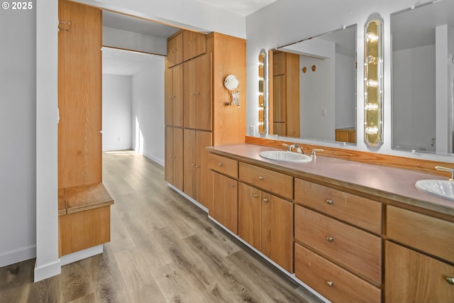 bathroom featuring hardwood / wood-style flooring and vanity