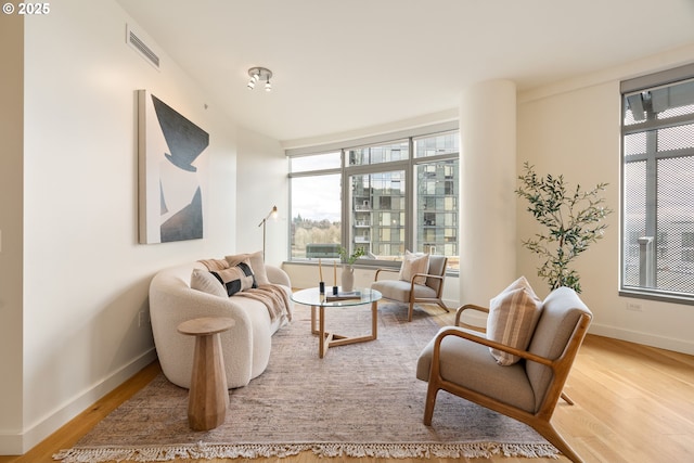 living room with light hardwood / wood-style flooring