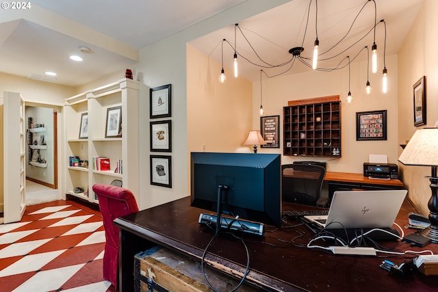 office space featuring tile patterned floors and recessed lighting