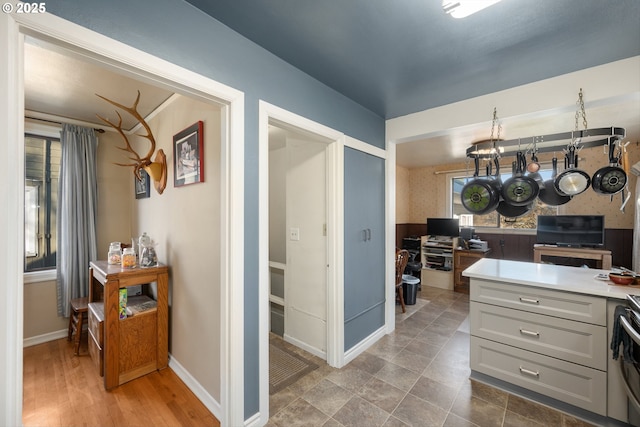 kitchen with gray cabinets