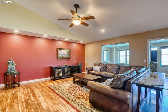 755 NW 23rd St, Pendleton, OR 97801 - living area with a ceiling fan, light wood-type flooring, lofted ceiling, and recessed lighting