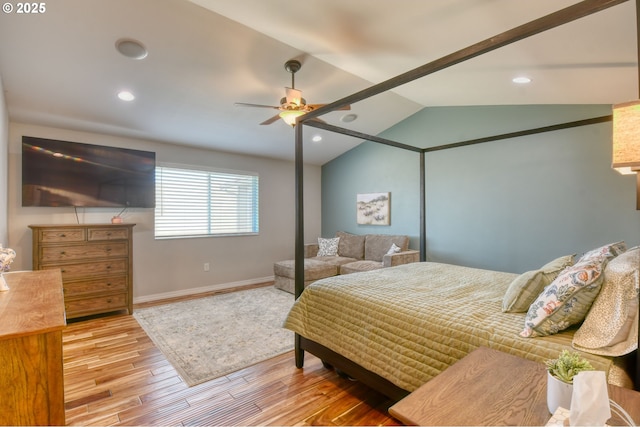 755 NW 23rd St, Pendleton, OR 97801 - bedroom with wood finished floors, vaulted ceiling, recessed lighting, and ceiling fan