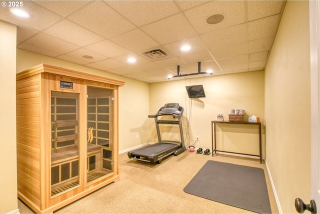 755 NW 23rd St, Pendleton, OR 97801 - exercise room with carpet flooring, a paneled ceiling, recessed lighting, and a sauna