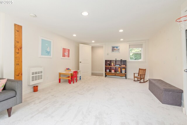 2780 Spring Blvd, Eugene, OR 97403 - rec room featuring heating unit, carpet, and recessed lighting