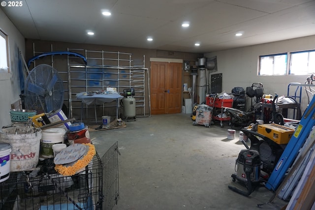 garage with recessed lighting