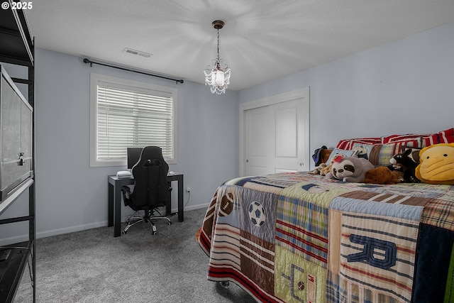 3801 NE 93rd St, Vancouver, WA 98665 - bedroom with a notable chandelier, carpet, visible vents, and baseboards