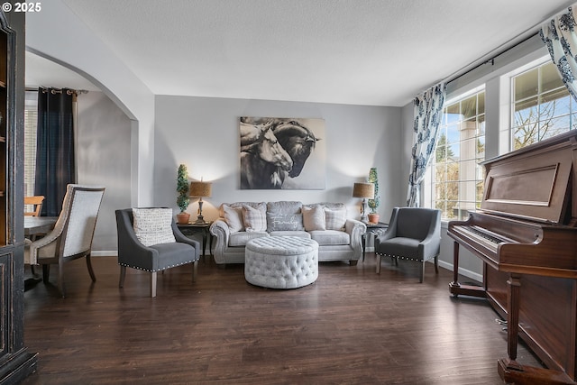 3801 NE 93rd St, Vancouver, WA 98665 - living area with arched walkways, dark wood-style flooring, and baseboards