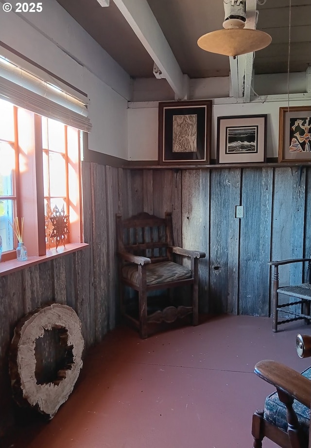 25 Fraser Rd, Tillamook, OR 97141 - interior space with concrete flooring and beamed ceiling