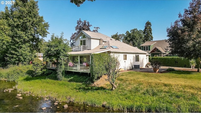 115 Willow St, Silverton, OR 97381 - back of property with a lawn, a deck, a balcony, and a patio