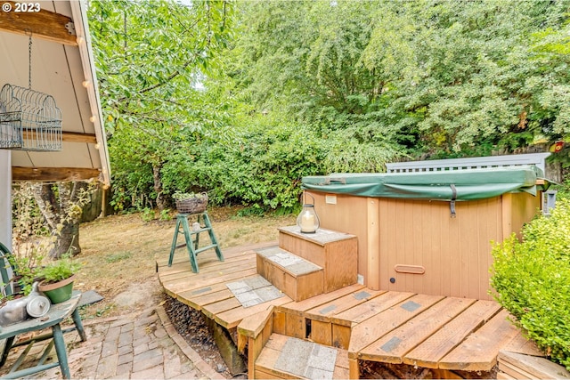 view of patio / terrace featuring a hot tub