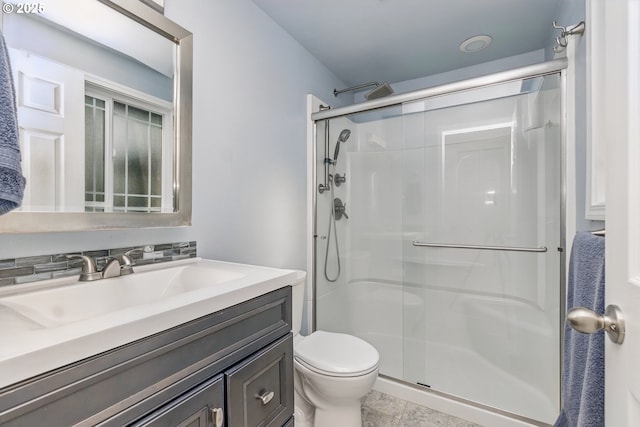 5355 SW 205th Ct, Beaverton, OR 97078 - bathroom with a shower stall, vanity, toilet, and tile patterned floors