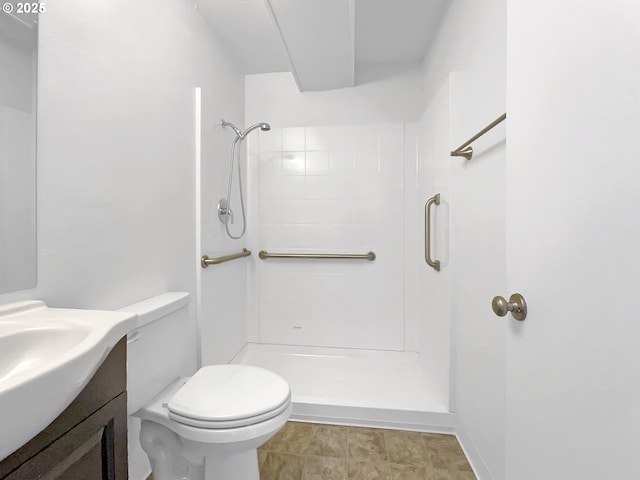 full bathroom with vanity, toilet, and a shower