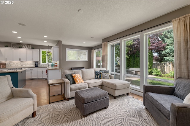 352 SE 14th Pl, Canby, OR 97013 - living area featuring light wood-style flooring, recessed lighting, and a textured ceiling