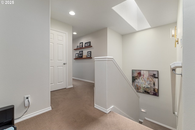 352 SE 14th Pl, Canby, OR 97013 - hallway with an upstairs landing, carpet, a skylight, recessed lighting, and baseboards