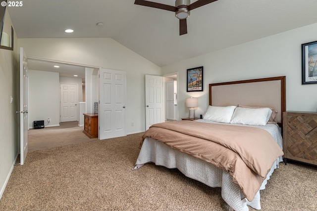 352 SE 14th Pl, Canby, OR 97013 - bedroom featuring vaulted ceiling, carpet flooring, recessed lighting, ceiling fan, and baseboards