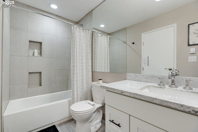 6825 SW Capitol Hill Rd Unit 27, Portland, OR 97219 - full bathroom with vanity, shower / tub combo, and recessed lighting