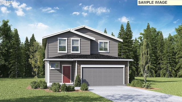 2124 NE 3rd Ave, Battle Ground, WA 98604 - view of front facade featuring a front yard, driveway, a garage, and roof with shingles