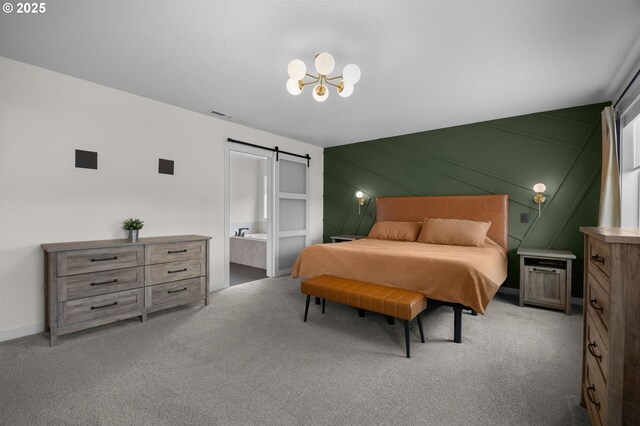 3838 SE 7th Ave, Battle Ground, WA 98604 - bedroom featuring carpet flooring, a barn door, and a chandelier