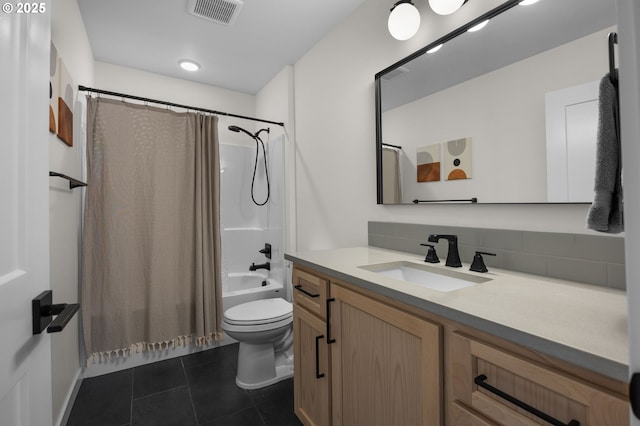 3838 SE 7th Ave, Battle Ground, WA 98604 - bathroom featuring vanity, toilet, tile patterned flooring, and shower / bathtub combination with curtain
