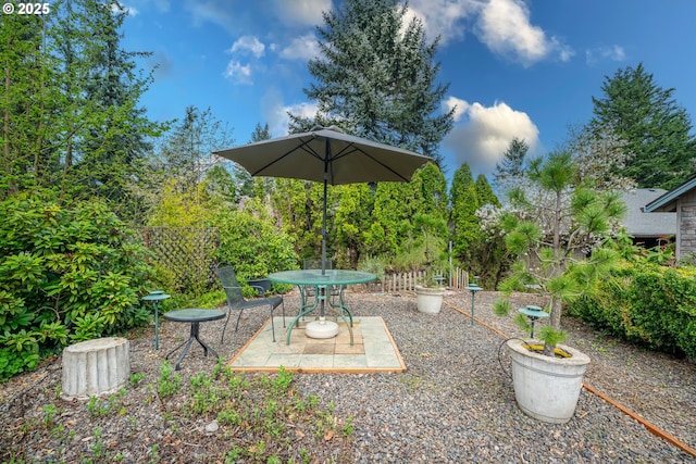 view of yard with a patio and outdoor dining area